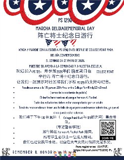 College Point Memorial Day Parade March info spanish/mandarin